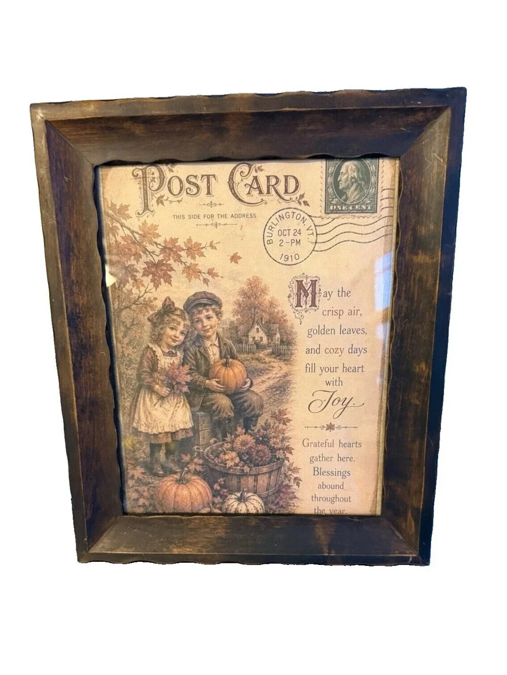 Vintage scalloped wooden framed fall print, country, cottagecore decor
